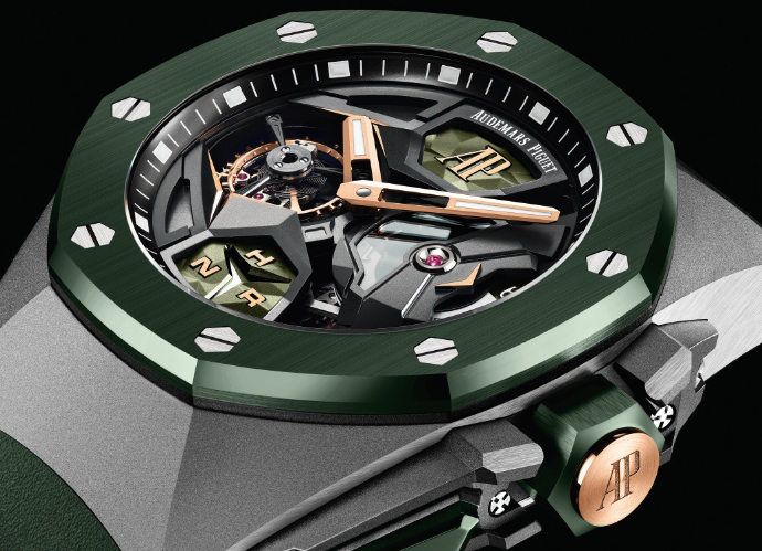Audemars Piguet replica uhren Royal Oak Concept Floating Tourbillon GMT Two-Time Watch aus der Royal Oak Concept-Serie bringt ein neues Werk in Grüntönen auf den Markt